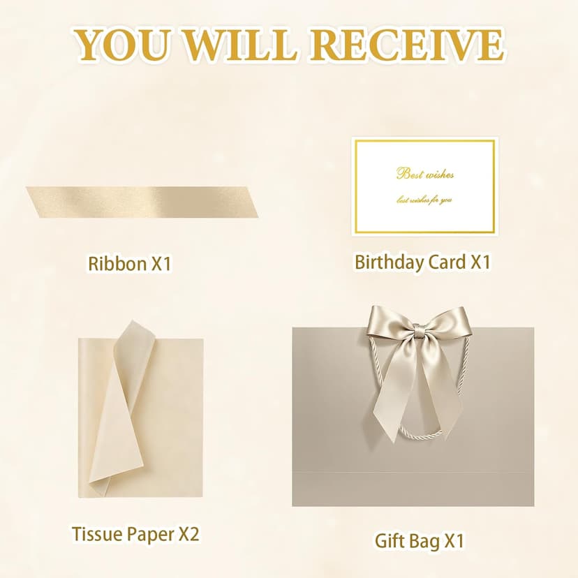 JMANNI Gift Bag, 1PCS Gift Bags Large with Ribbon and 1 Greeting Cards 2 Tissue Paper, Portable Paper Gift Bag with Handles, Birthday Gift Bags,Present Bags for Wedding Party Mothers Day