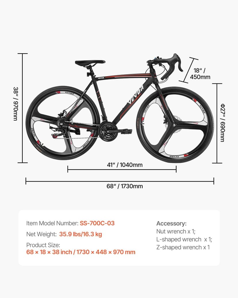 VEVOR Road Bike, 700C Wheels Racing Bike, Shimano Drivetrain City Commuter Road Bicycle, Urban Adult Sport Bicycle with Drop Bar, for Men and Women