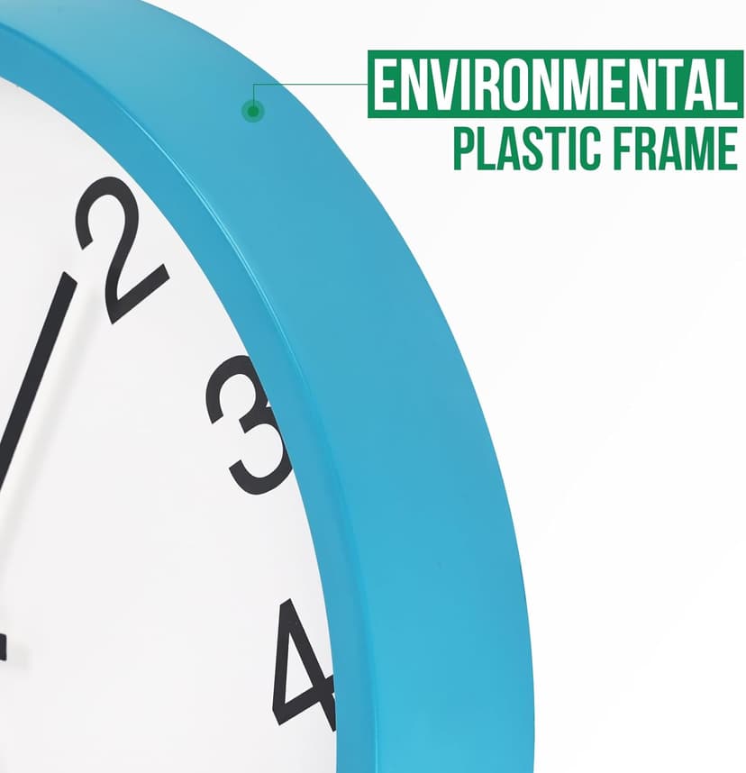 Wall Clock Non-Ticking Silent Quartz Movement Decor Clock Modern Simple Style Round Plastic Wall Clocks for Home/Office/School/Living Room/Bedroom/Kitchen (Blue, 12 Inch)