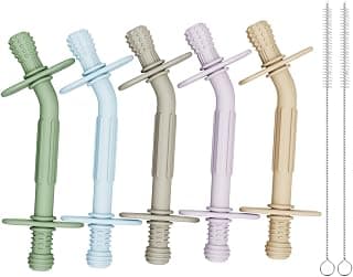 Teething Toys for Babies 36+ Months, 5 Pack Silicone Teething Straws,Soft Chewable Sensory Aid for Molar Discomfort, Infant Oral Development