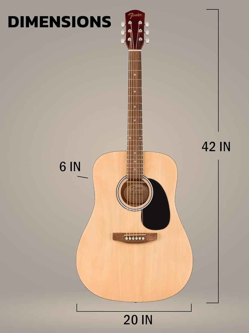 Fender Dreadnought Acoustic Guitar - Natural Bundle with Gig Bag, Tuner, Strings, Picks, and Austin Bazaar Instructional DVD