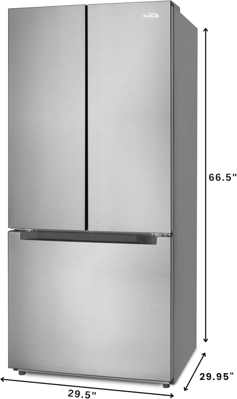 KoolMore 30-Inch and 18.5 cu. ft. Counter Depth French Door Refrigerator with Three Doors and Deep Freezer in Stainless-Steel (KM-RERFDSS-18C)