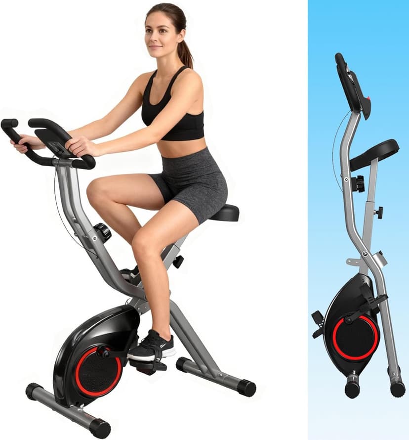 Foldable Exercise Bike for Small Apartments, Stationary Bikes for Home, Indoor Portable Cycling Bike with 16-Level Magnetic Resistance, 260LBS Capacity, 5.5 LBS Flywheel, for Small Space Workout 816