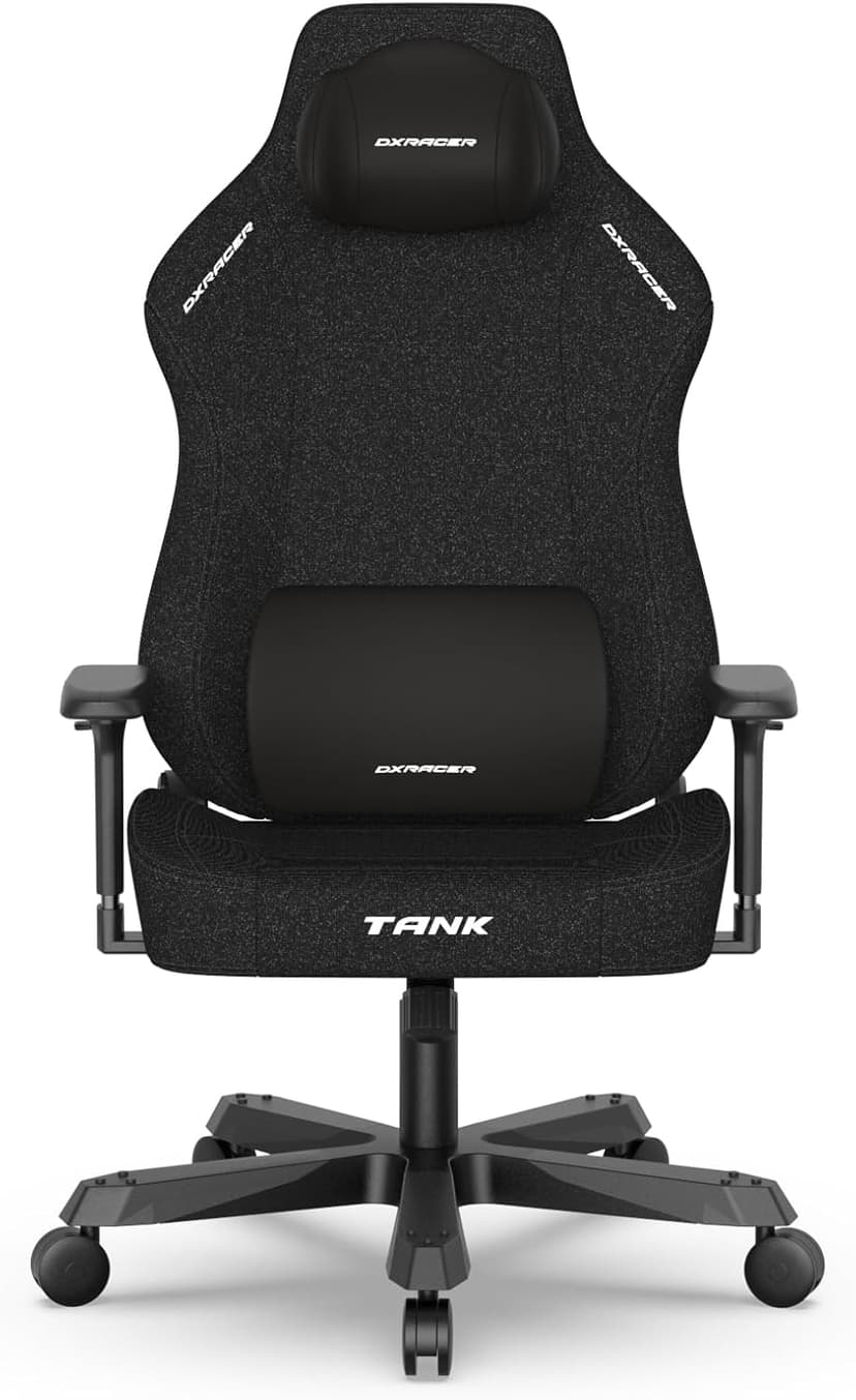 DXRacer Tank XXL Ergonomic Video Gaming Chair for Adults, Office Reclining Computer Chair with Magnetic Head Pillow and Lumbar Support, Racing Style Height Adjustable (Woven Fabric, Black)