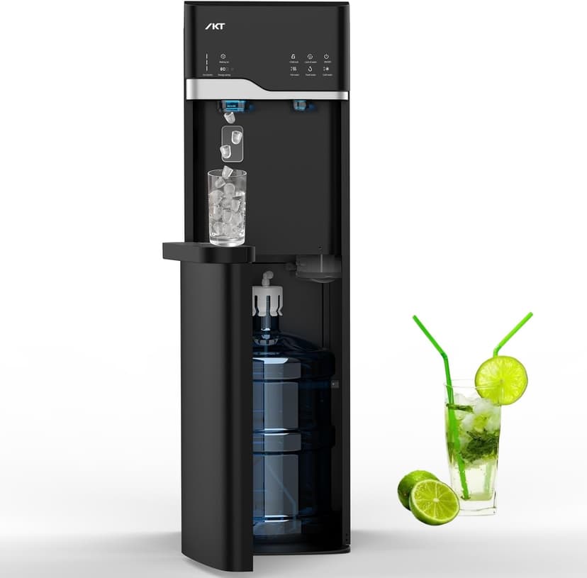 IKT Hot and Cold Water Cooler Built in Ice Maker Bottom Loading 5 Gallon, Bullet Ice 22lbs Per Day, LED Display, for Home or Office Black