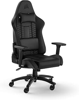 Corsair TC100 Relaxed Gaming Chair - Leatherette - Racing-Inspired Design - Lumbar Pillow - Detachable Memory Foam Neck Pillow - Adjustable Seat Height - Adjustable Armrests - Black