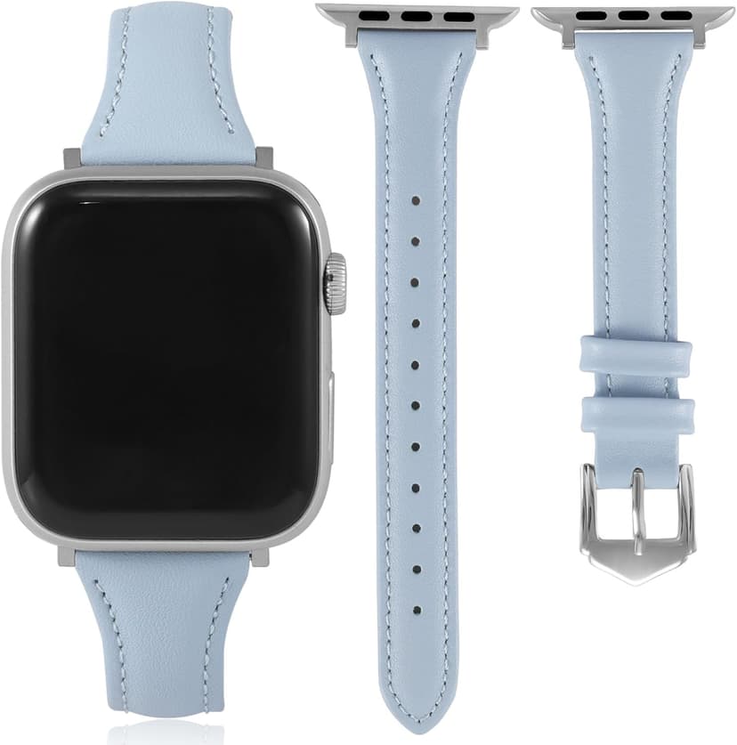 Slim Soft Genuine Leather Bands Compatible with Apple Watch Band 38mm 40mm 41mm 42mm 44mm 45mm 46mm 49mm for Women, Dressy Durable Leather Replacement Strap for iWatch SE Ultra 11 10 9 8 7 6 5 4 3 2 1