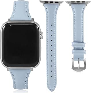 Slim Soft Genuine Leather Bands Compatible with Apple Watch Band 38mm 40mm 41mm 42mm 44mm 45mm 46mm 49mm for Women, Dressy Durable Leather Replacement Strap for iWatch SE Ultra 11 10 9 8 7 6 5 4 3 2 1