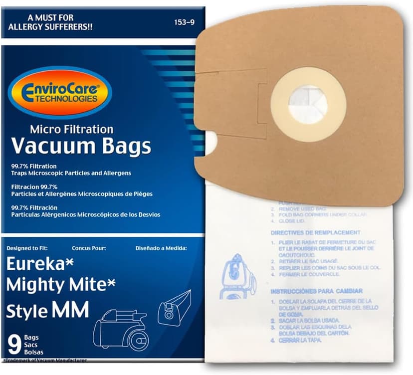 9 micro filtration Vacuum Bags for Eureka MM Mighty Mite 3670 and 3680 Canister