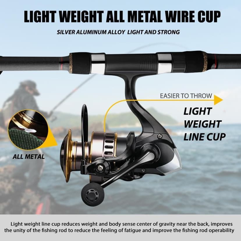 Spinning Fishing Reel Metal Spool Long Cast Smooth Drag System Corrosion Resistance Lightweight Body Round Knob