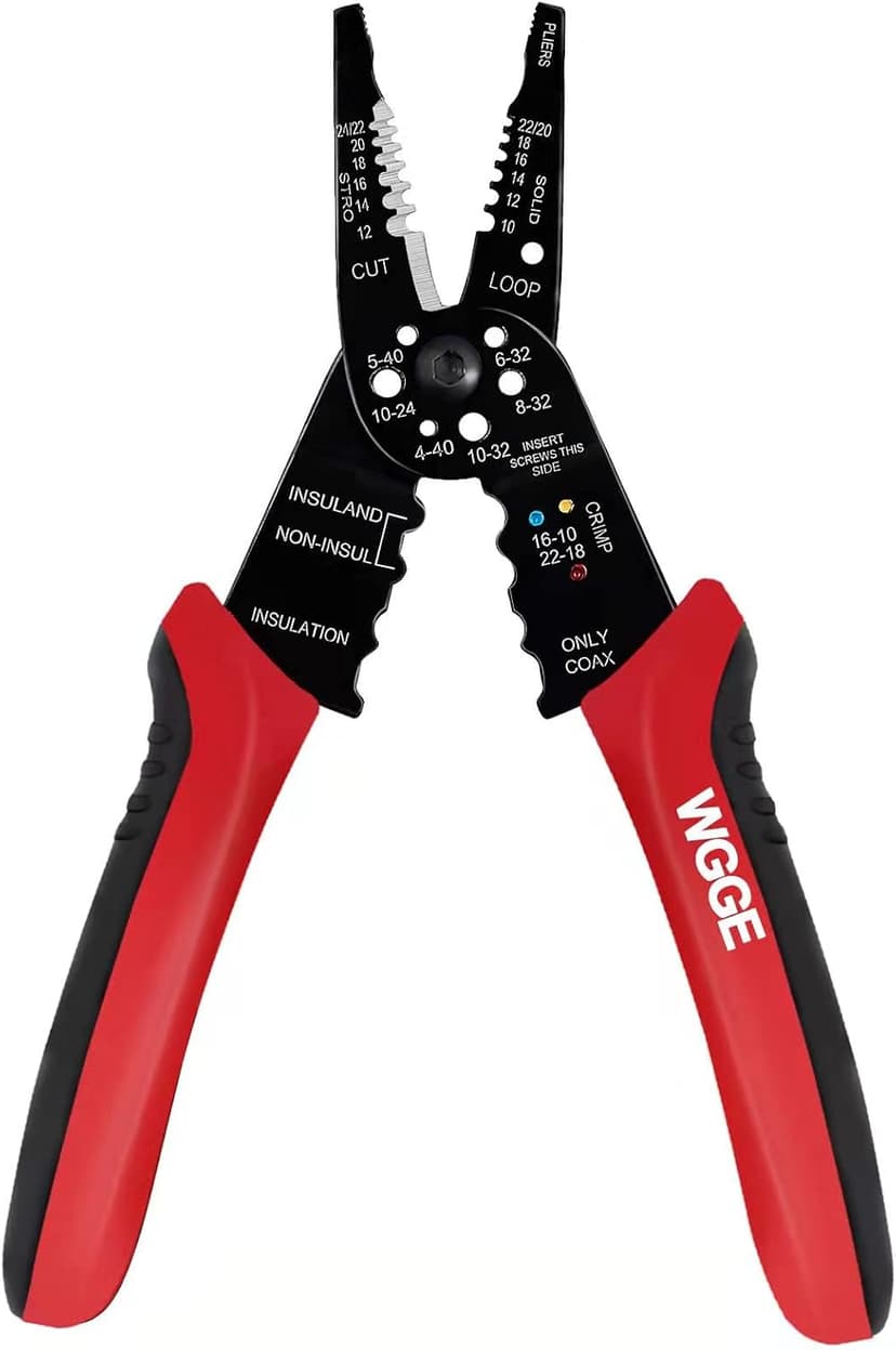10-22 AWG Cable Stripping, Wire Crimping, Multi-Function Design, Hand Tools WGGE WG-015 Professional Wire Stripper, Wire Cutter and Wire Crimper 8-inch B073YG65N2