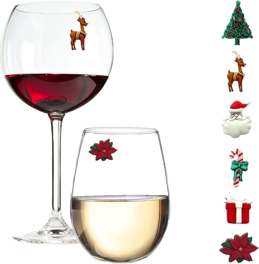 Simply Charmed Christmas Wine Glass Charms - Set of 6 Magnetic Drink Markers Great for Stemless Glasses - Winter Holiday Hostess Gift