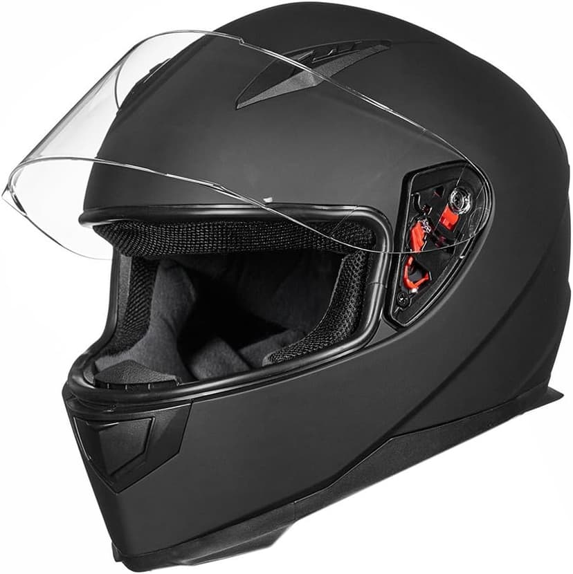 ILM Full Face Motorcycle Street Bike Helmet with Removable Winter Neck Scarf + 2 Visors DOT Model ILM-313 (S, Matte Black)
