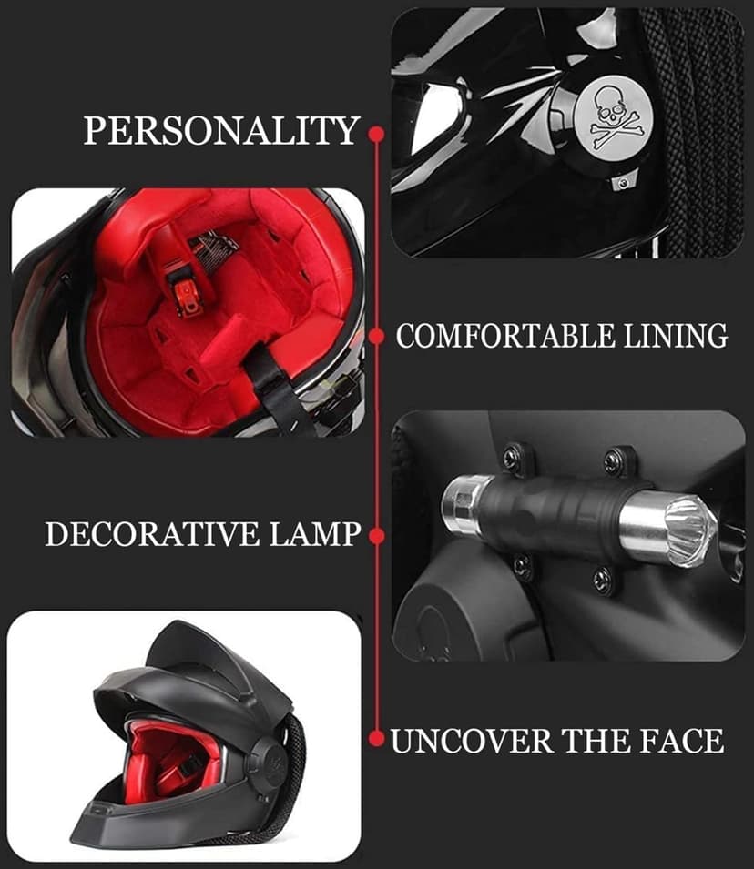 Motorcycle Full Face Helmet Front Flip Visor Helmet with Braids and Warning Lights for Men Women Offroad Cruiser Chopper DOT/ECE Approved Personalized Motorcycle Helmet