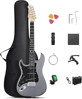 DONNER DST-80 Left-Handed Electric Guitar 39” Beginner Electric Guitar Kit with Amp, Classic SSS Pickup Complete with Gig Bag, Tuner, Capo, Strap, Picks, and Free Online Lessons, Matte Black