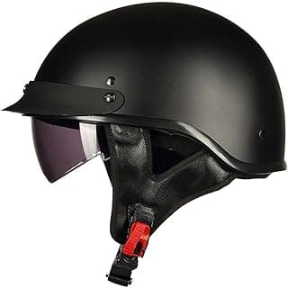 ILM Half Helmet Motorcycle Open Face Sun Visor Quick Release Buckle DOT Approved Cycling Motocross Suits Men Women 205V (M, Matt Black)