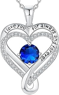 Jewelry for Women Wife Infinity Heart Birthstone I Love You Necklace S925 Anniversary Women Necklaces for Her Wife Birthday Gift Ideas, Birthday Present for Girlfriend Mom Daughter Sterling Silver