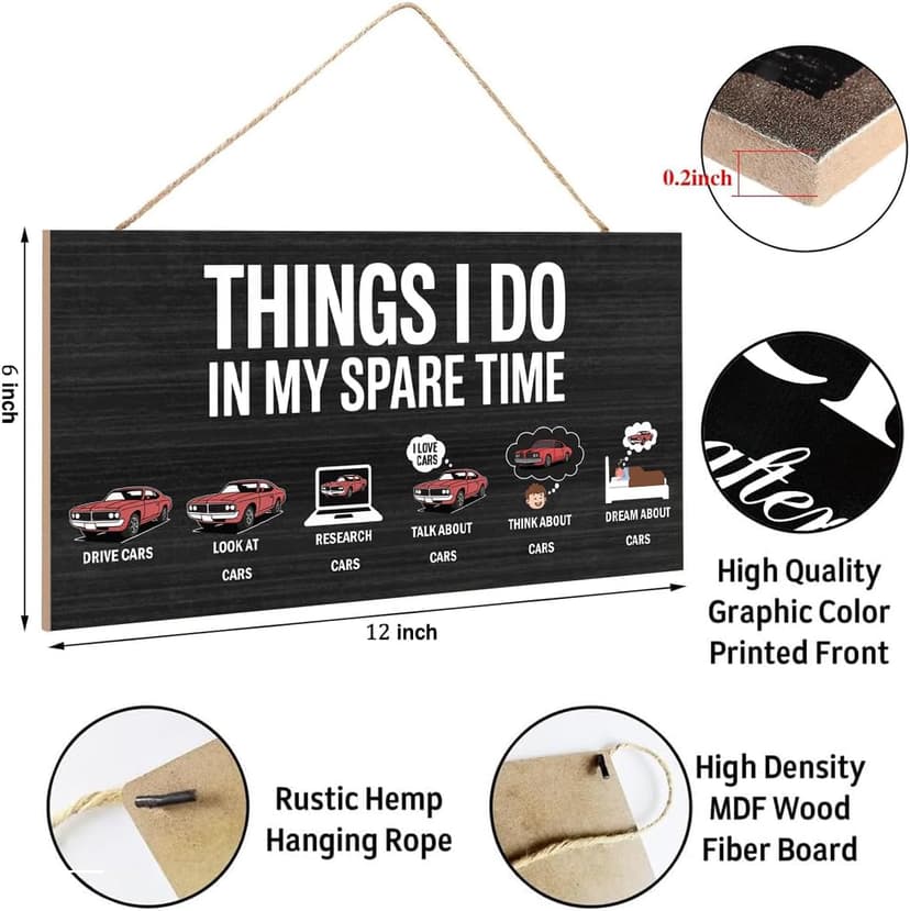 Things I Do In My Spare Time,Hanging Guy Car Enthusiast Wooden Signs, Office Wall Decor, Funny Humorous Home Decor Signs Suitable For Gifts To Colleagues And Friends 12 x 6 inch B0FT2J18CB