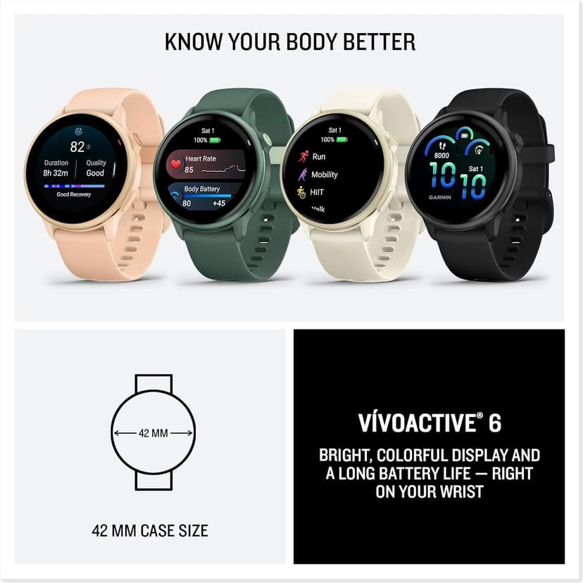 Garmin vivoactive 6 GPS Smartwatch with AMOLED Display, Slate | Advanced Health and Fitness Features, Up to 11 Day Battery, Energy Monitoring, Sleep Coach | with Signature Series Power Bundle