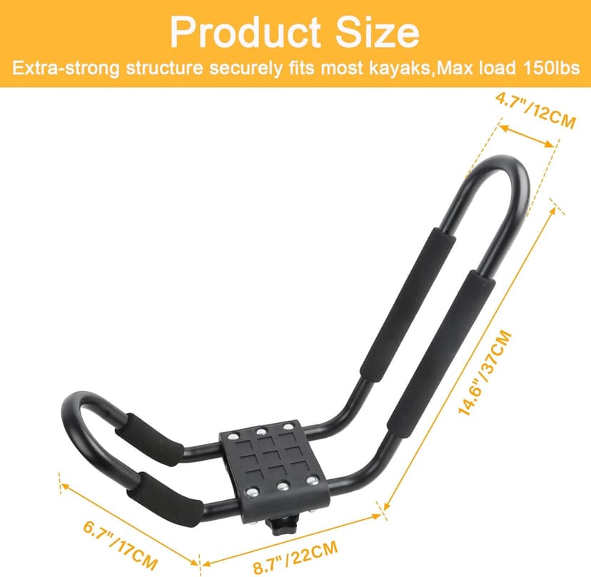 PIRIPARA Kayak Roof Rack 2 Pairs J-Bar Carrier Holder for Canoe, SUV, Cars, Truck, Surf Ski, Car Top Mount Racks for Trip, Set of 4