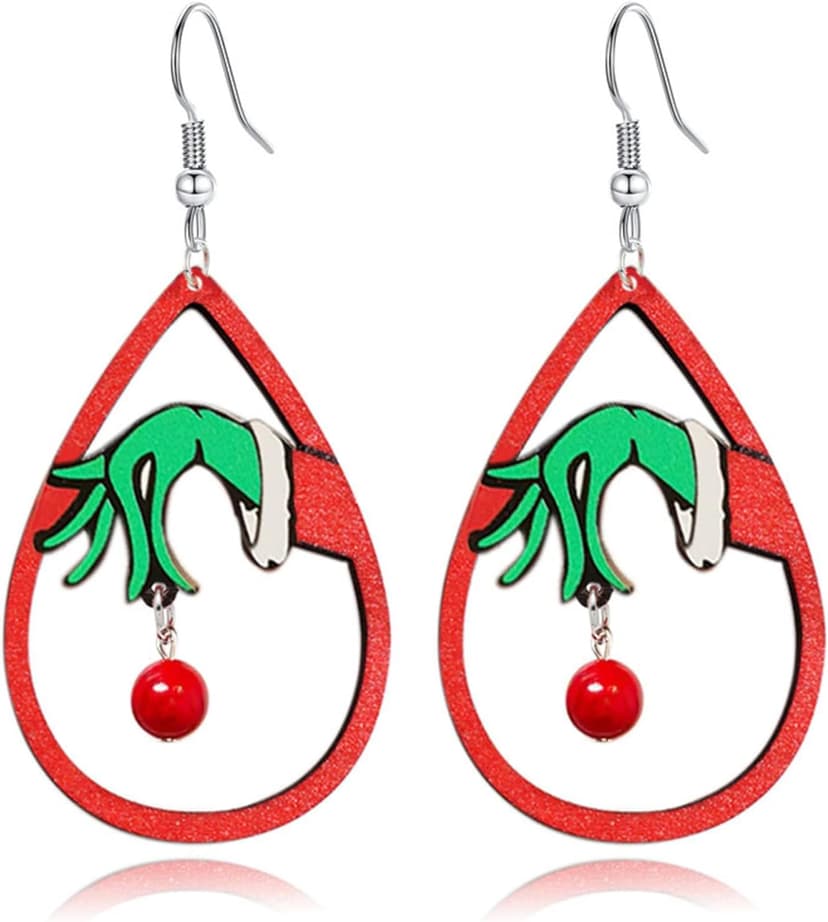 WCRAZYE Christmas Wood Earrings for Women Handmade Wooden Teardrop Dangle Earrings Christmas Xmas New Year Party Earrings Set Winter Holiday Jewelry Gift B0BNNNMHD4