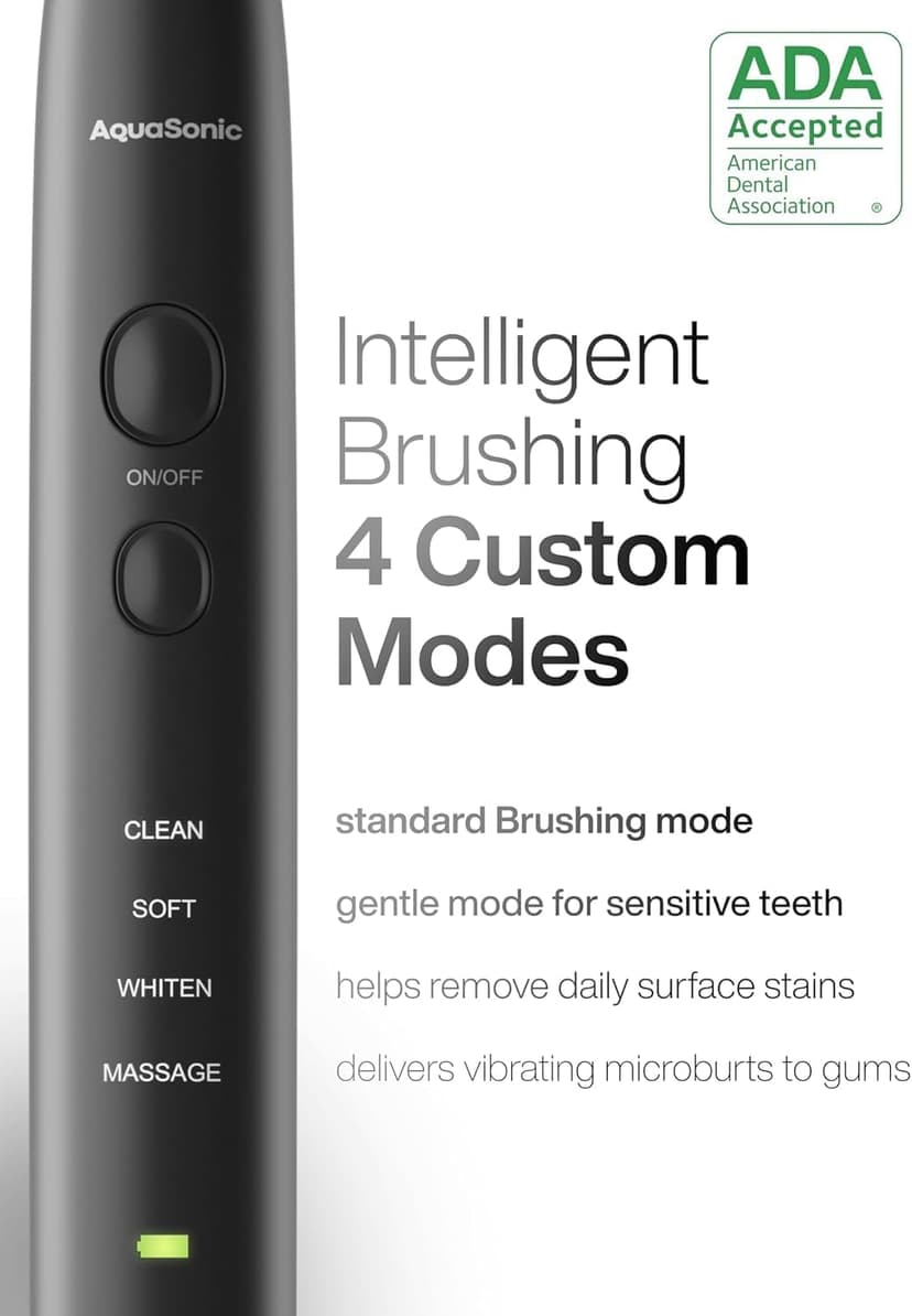 Aquasonic Black Series Ultra Whitening Toothbrush – ADA Accepted Electric Toothbrush- 8 Brush Heads & Travel Case – 40,000 VPM Electric Motor & Wireless Charging - 4 Modes w Smart Timer B072YVWBXH