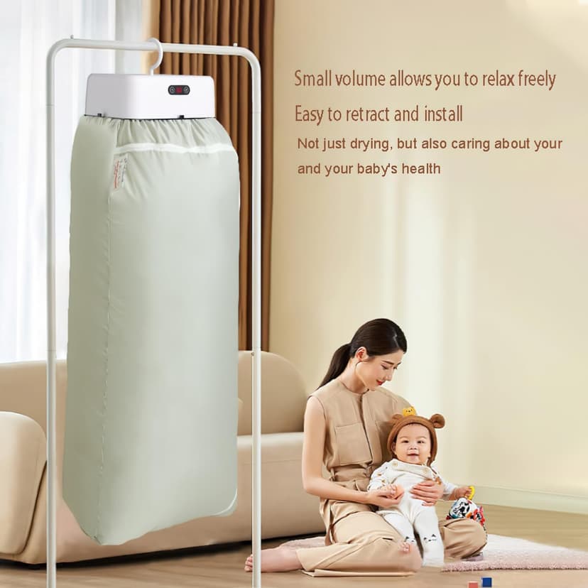 Portable Electric Clothes Dryer, Foldable Baby Garment Drying Rack with 3 Speed Settings, Travel-Friendly Hanging Wardrobe Dryer with Digital Display