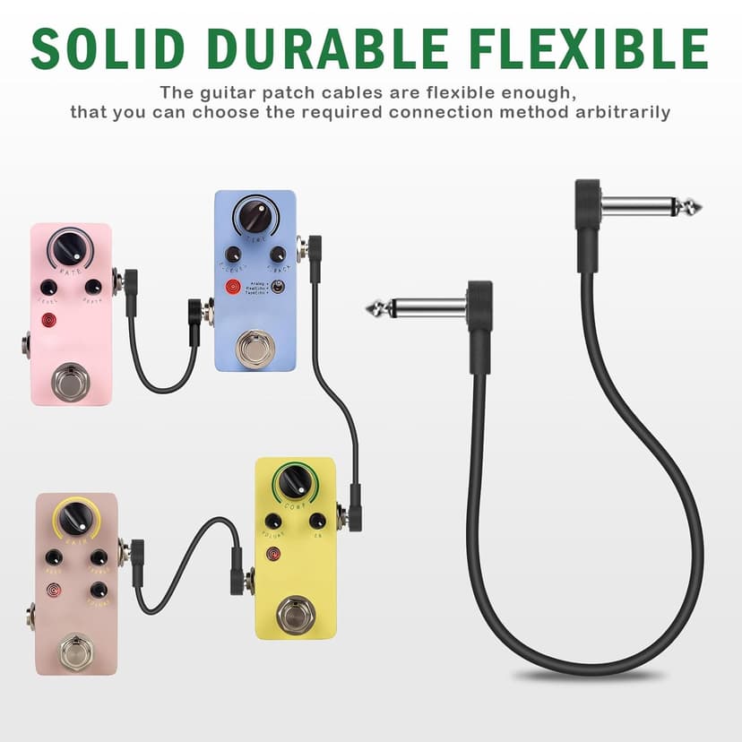 GOGHOST 3 Inch Guitar Patch Cables 6 Pack, 1/4" TS Right Angle Effect Pedal Flat Cables, Pedal Board Patch Cables, Black