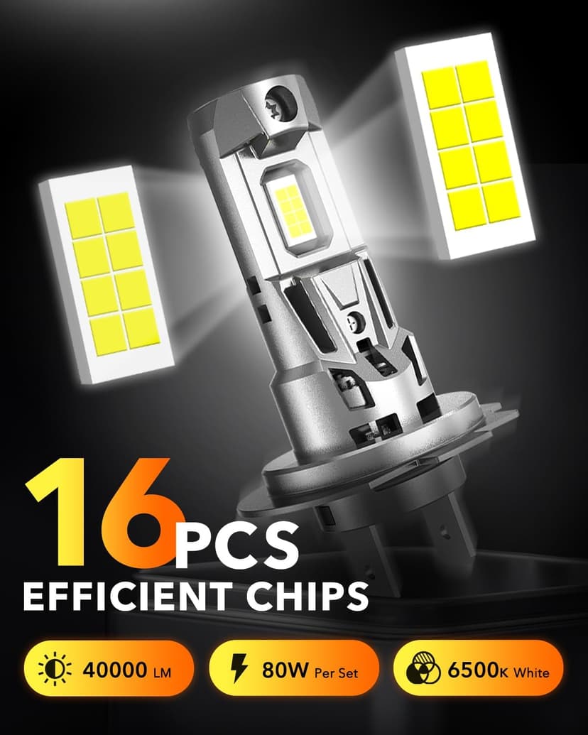 OXILAM H7 LED Bulb, 40000LM 900% Super Bright, 1:1 Size No Adapter Required, Non-polarity Plug and Play, 6500K Cool White Fog Light, Pack of 2