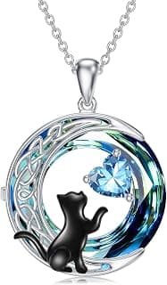TOUPOP Cat Gifts for Cats Lovers 925 Sterling Silver Black Cat Necklace Celtic Moon Birthstone Jewelry for Women Anniversary Birthday Gift for Her Wife Mom B0DMF7SK9C