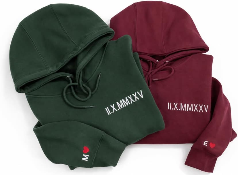 Custom Embroidered Roman Numeral Hoodie – Personalized Hoodie with Initial and Heart for Boyfriend or Girlfriend, Matching Couple Hoodies
