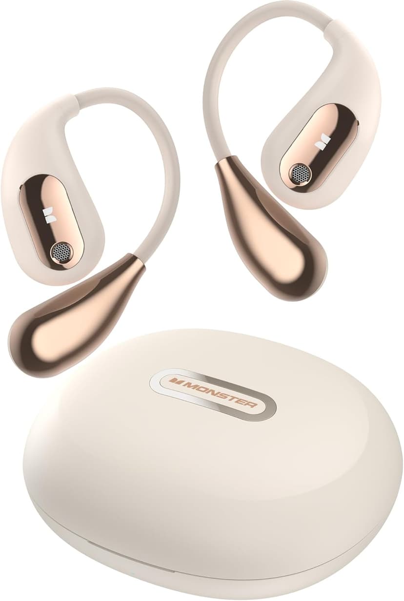 Monster Open Ear AC210 Headphones, Bluetooth 5.4 Earphones Stereo Sound,30 Hours Playback, Type-C Charging, HD Clear Calls, IPX5 Waterproof Open Ear Earbuds,Rose Gold