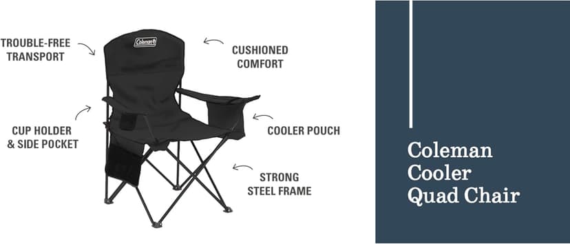 Coleman Portable Camping Chair with 4-Can Cooler, Cushioned Seat & Back with Side Pockets & Cup Holder, Carry Bag Included, Great for Camping, Tailgating, Firepits, Patio, & More