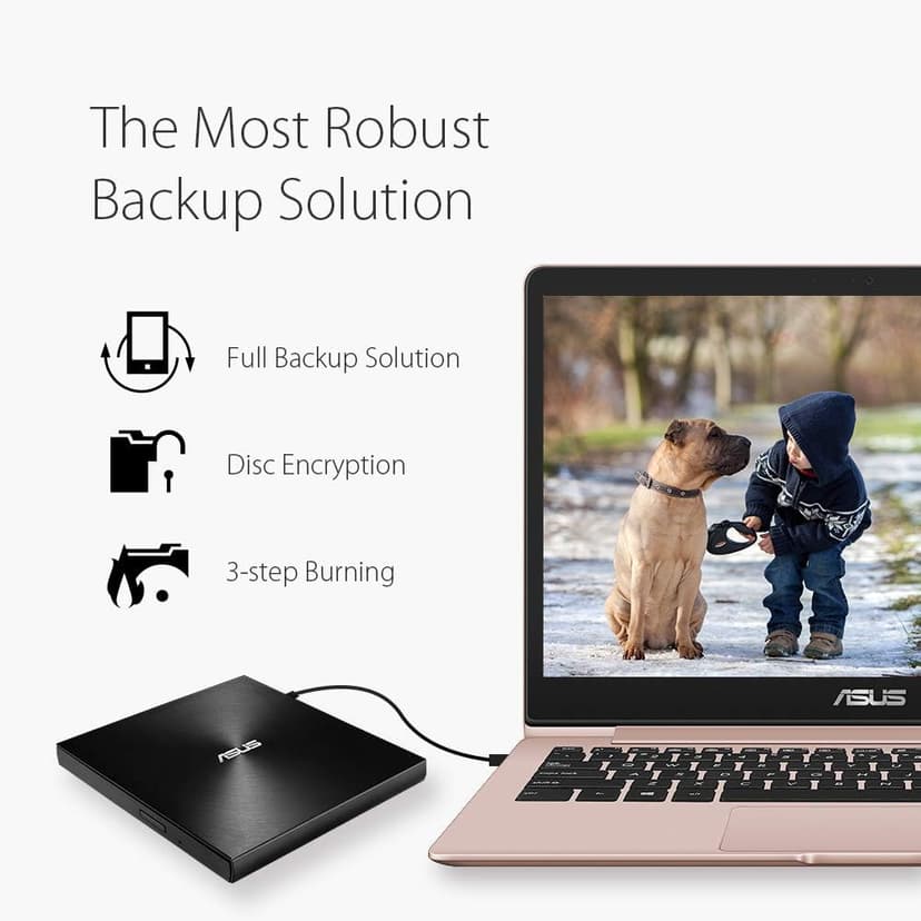 ASUS ZenDrive Black 13mm External 8X DVD/Burner Drive +/-RW with M-Disc Support, Compatible with Both Mac & Windows and Nero BackItUp for Android Devices (USB 2.0 & Type-C Cables Included)