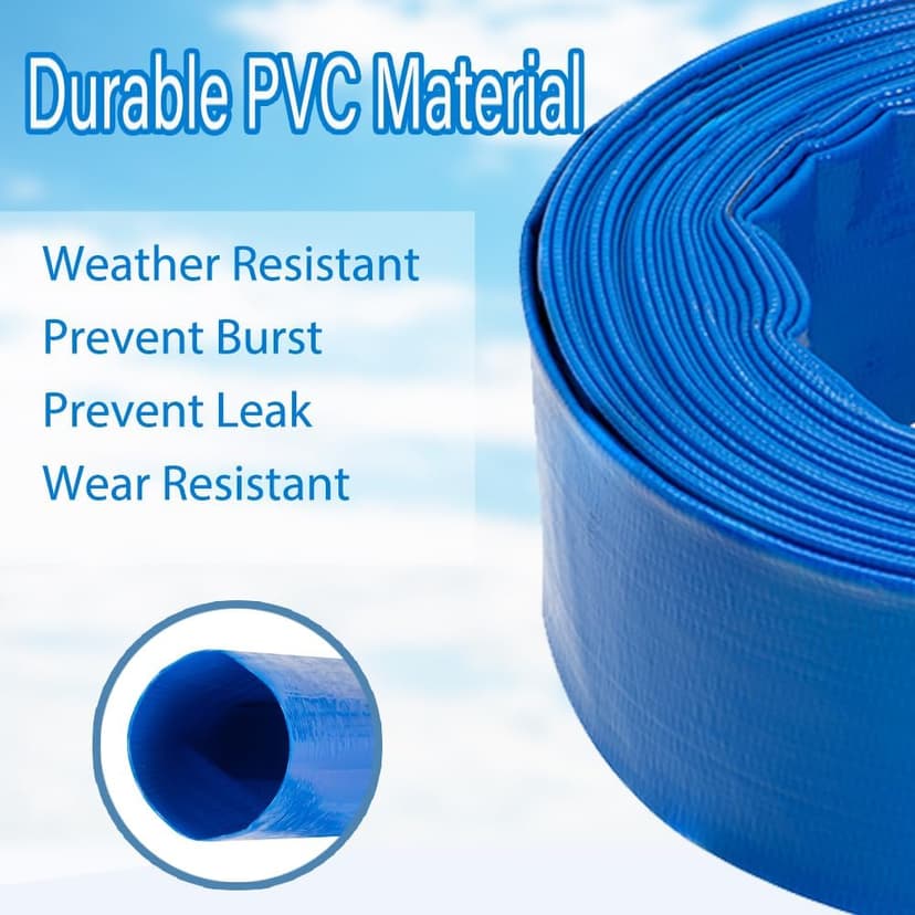 2" x100 FT, Pool Backwash Hose, Heavy-Duty PVC Hose, Lay Flat Discharge Hose, Weatherproof Burst Resistant for Water Transfer, Sump Pump, Pool Filter, Pool Drain,with 2 Clamps