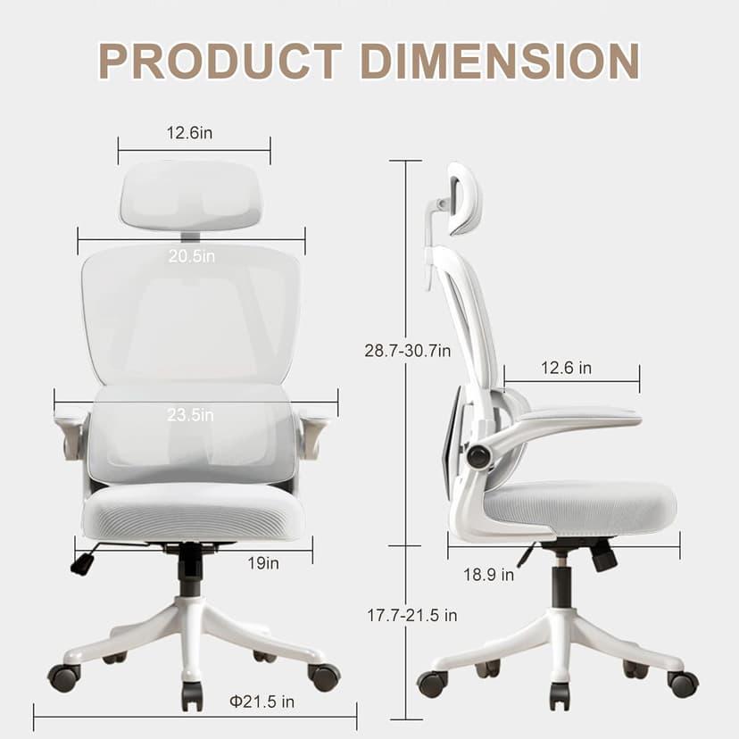 Ergonomic Office Chair Computer Desk Chairs with Flip-up Armrests and Lumbar Support, High Back Mesh Gaming Chairs Rolling Work Swivel Task Chairs with Adjustable Headrest