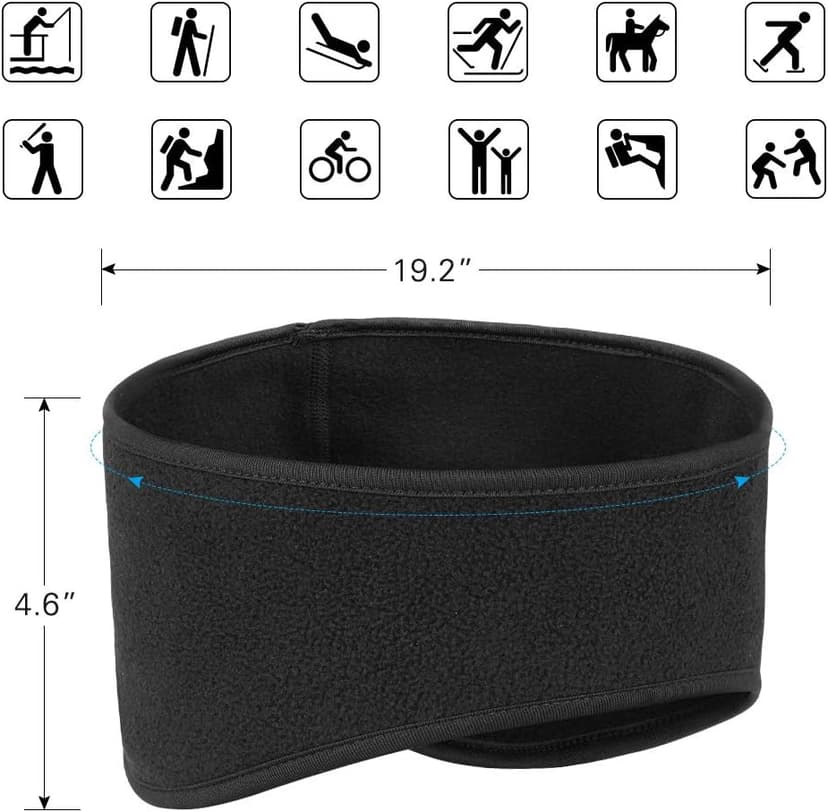 Komake Ear Warmers Headband, Fleece Earmuffs Running Headband Winter Ear Covers Moisture Wicking Ski Sport Headband for Men & Women (19.2 inches, One Size, Cycling)