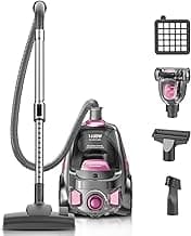 PKUYIE Canister Vacuum Cleaner, 40Kpa 1600W Cyclon Power, Dust Full Indicator, Double HEPA Filters, 3.7Qt Large Capacity, Lightweight Vac for Hard Floors, Carpets, Pet Hair, Pink