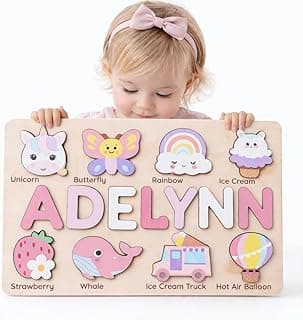 Personalized Name Puzzle for Toddlers 1-3 | Custom Wooden Baby Girl Gift with 48 Animal Art Sets | 1st Birthday Gift for Girls | Personalized Baby Boy & Girl Gifts Keepsake B0GSZSCM69