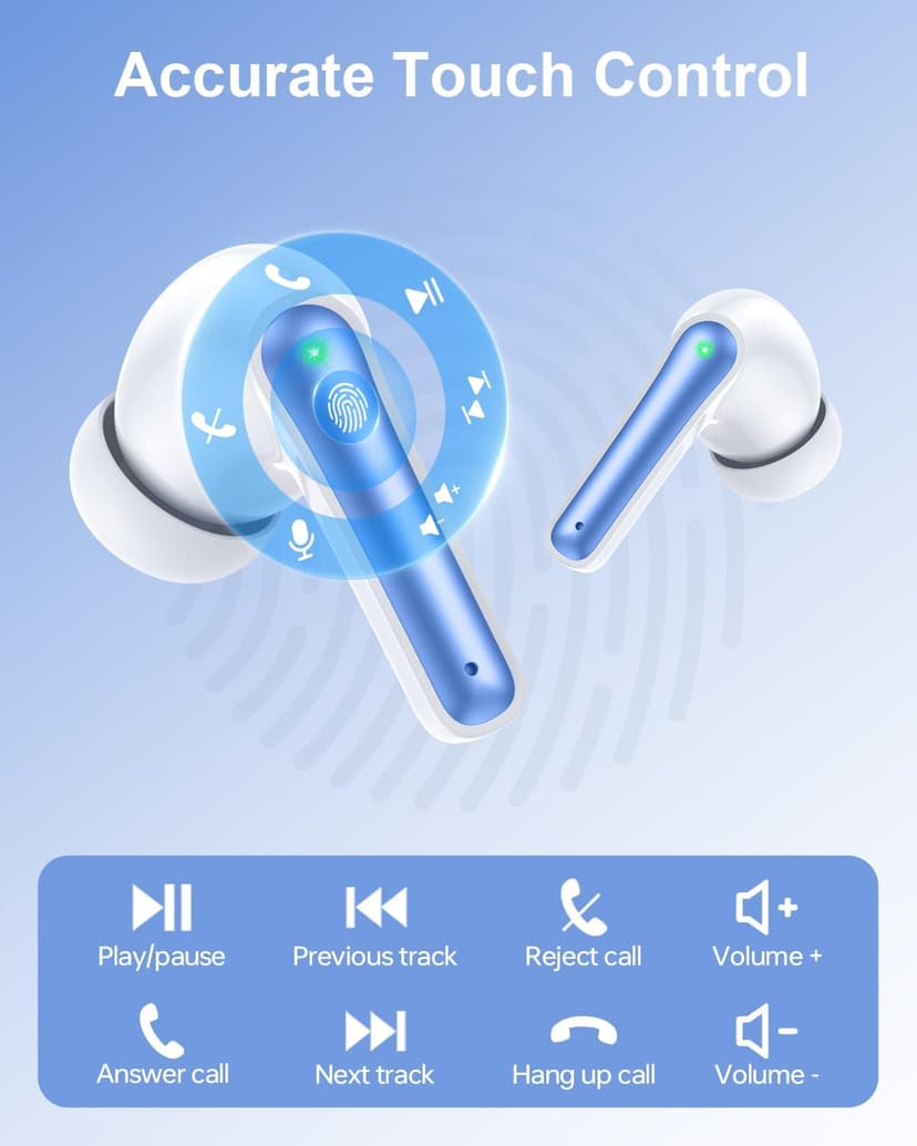 HUIFU Wireless Earbuds, Bluetooth Ear Buds Headphones, 40H Long Playtime, Stereo Deep Bass, LED Power Display, IP7, Lightweight in Ear Earphone with Mic for iPhone Android Phone