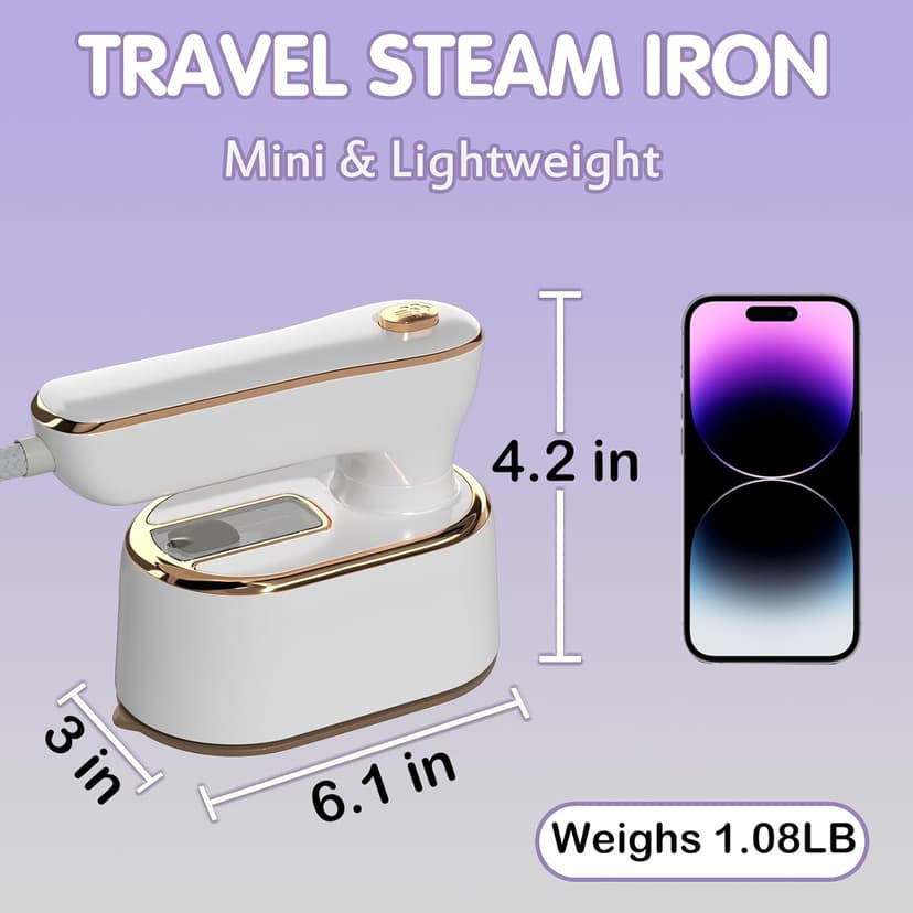 Travel Steamer Iron for Clothes Mini - Portable Ironing Machine Travel Small Size Portable Steamer Travel College Dorm Home Essentials (White)