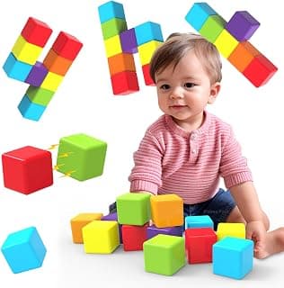 Sensory & Montessori Toys for Boys & Girls 1 2 3 Years Old, Toddler Travel Toys, Magnet Toys for Kids Birthday Gifts (12 PCS) Magnetic Building Blocks Large, 1.65 inch Stacking Cubes for Toddlers B0CHJTD1FS