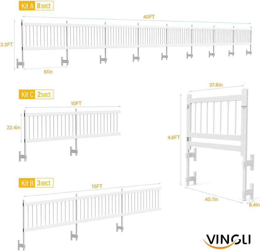 VINGLI Above Ground Pool Safety Fence,Swimming Pool Fences, Pool Fencing,White (Kit A-8 Sections)