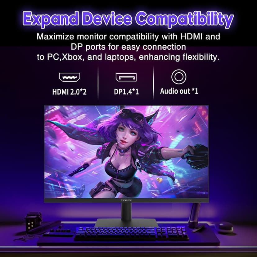 Viewedge 24 Inch Gaming Monitor with 240Hz, VA 1ms, FHD 1080p and HDR 10 PC Computer Monitor with 110% sRGB, Bluelight Filter, 2 HDMI & 1 DP Port, Support Adaptive Sync and Wall Mounted