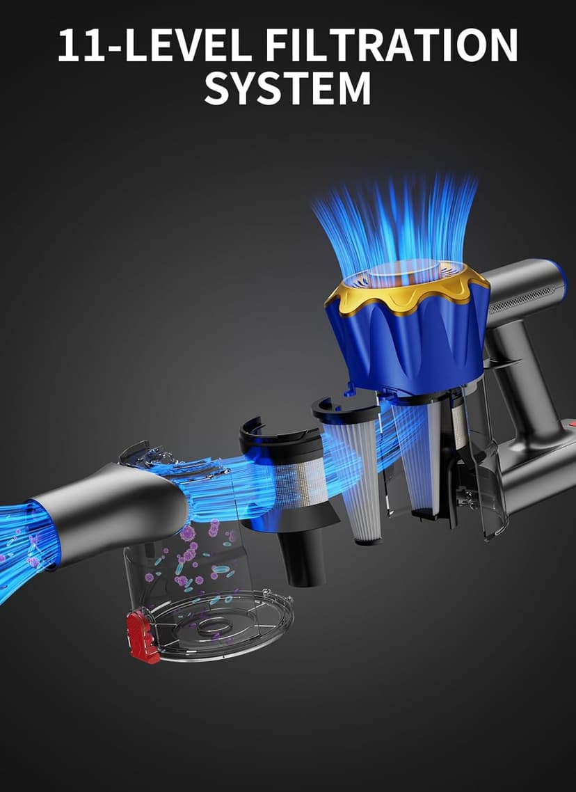 MBYULO Cordless Vacuum Cleaner, 580W 50Kpa Powerful Stick Vacuum, Up to 70Mins Rechargeable Battery, Vacuum Cleaners for Home Anti-Tangled Lightweight Handheld for Hardwood Floor, Carpets, Pet Hair