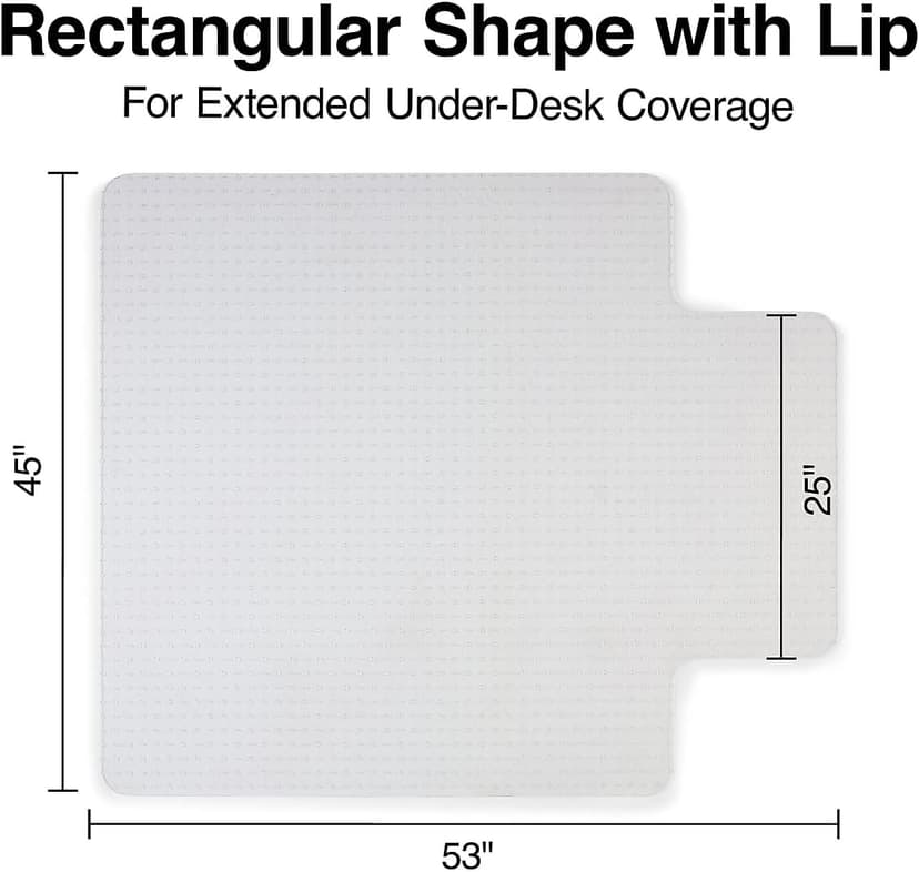 Staples Office Chair Mat, Clear Floor Mats with Lip, Flat-Pile Carpets, Extended Under-Desk Coverage, 53 x 45 Inch, Smooth Glide
