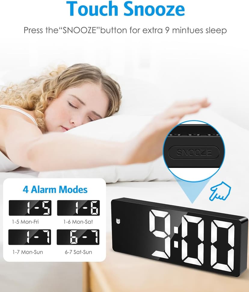 AMIR Digital Alarm Clock, [Upgraded Version] LED Clock for Bedroom, Electronic Desktop Clock with Type-C Port,Adjustable Brightness,DST,Snooze,12/24H Display for Home,Office