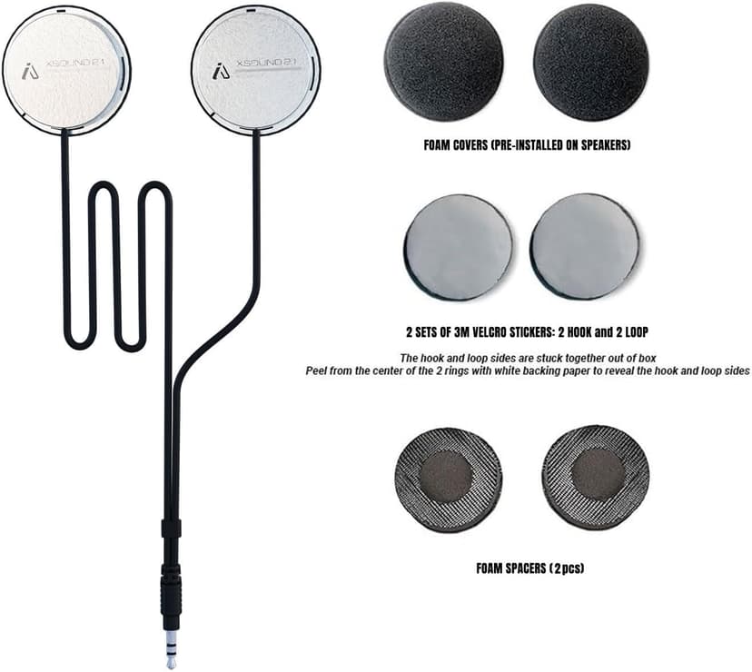 I A S U S XS2.1R Helmet Speaker with Foam Spacers Kit - High Performance Speaker Headphones - 3.5mm Earbud Jack Compatible with Most Helmet Comm Systems - Fits Most Ski, Snowboard & Motorcycle Helmets