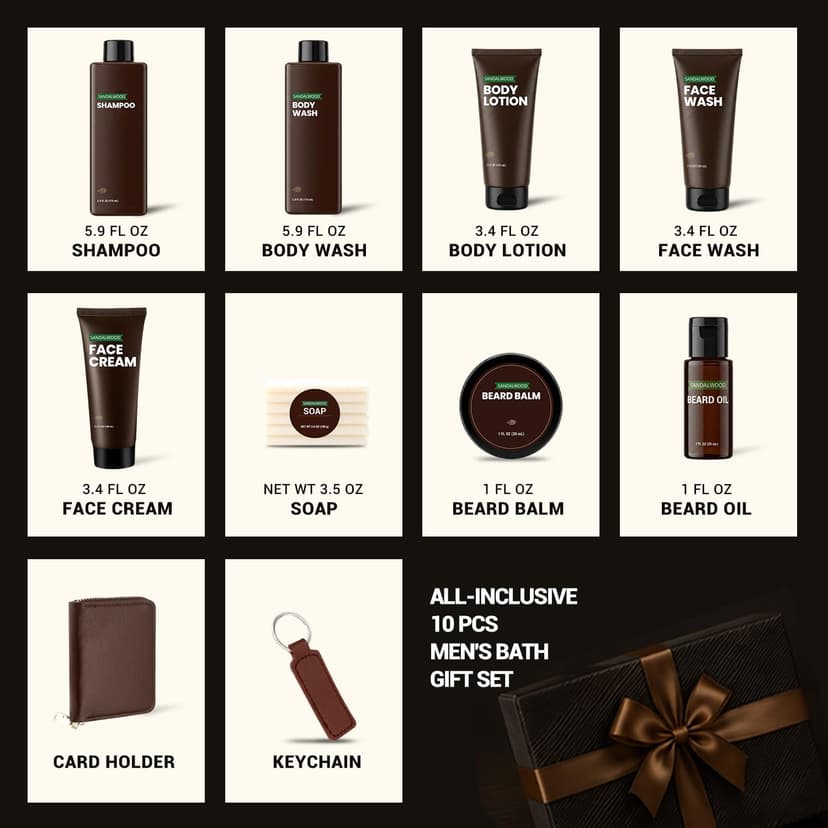 Rinse & Robust Gifts for Men 10Pcs Gift baskets for Men, Sandalwood Bath and Body Works Men Gifts for Birthday for Dad Boyfriend Husband B0DW8M5GBN
