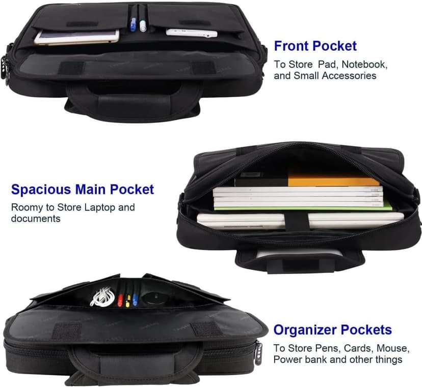 Taygeer Laptop Bag 15.6 Inch, Business Briefcase Gifts for Men Women, Water Resistant Messenger Shoulder Bag with Strap, Premium Office Bag, Carry On Laptop Case for Notebook/Computer/Laptop, Black